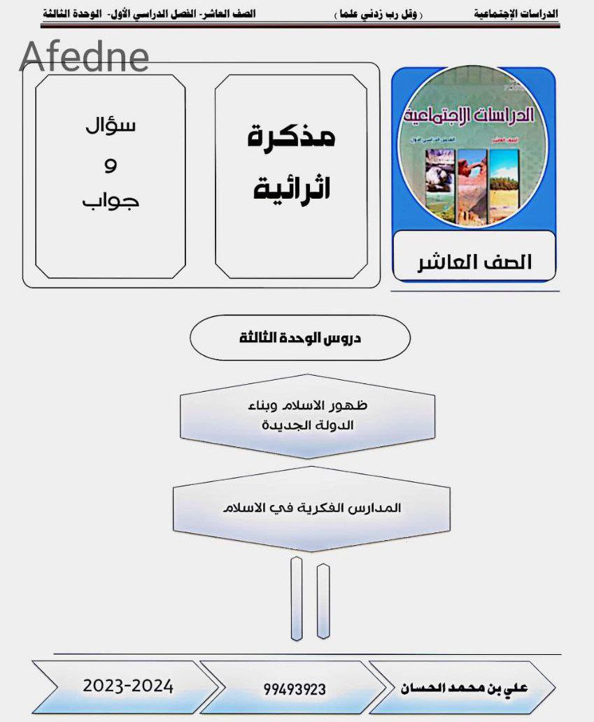 تحميل مذكرة إثرائية سؤال وجواب للوحدة الثالثة دراسات اجتماعية صف عاشر فصل أول عمان