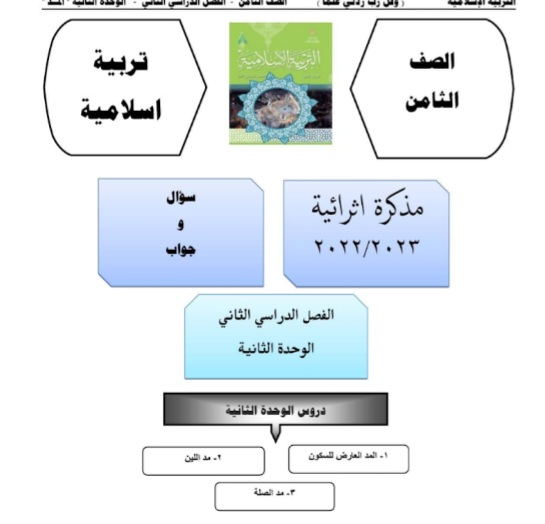 مذكرات إثرائية وحدة ثانية في التربية الإسلامية ثامن فصل ثاني