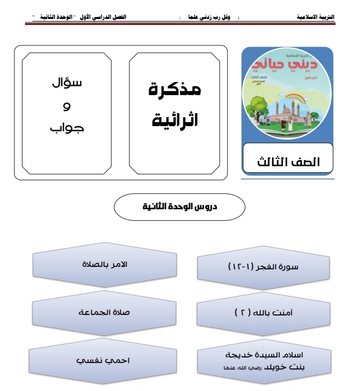 مذكرة إثرائية تربية إسلامية الصف الثالث الفصل الأول مناهج عمان