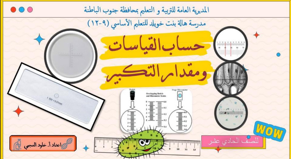 تحميل ملخص حسابات القياس ومقدار التكبير في أحياء الحادي عشر الفصل الأول عمان
